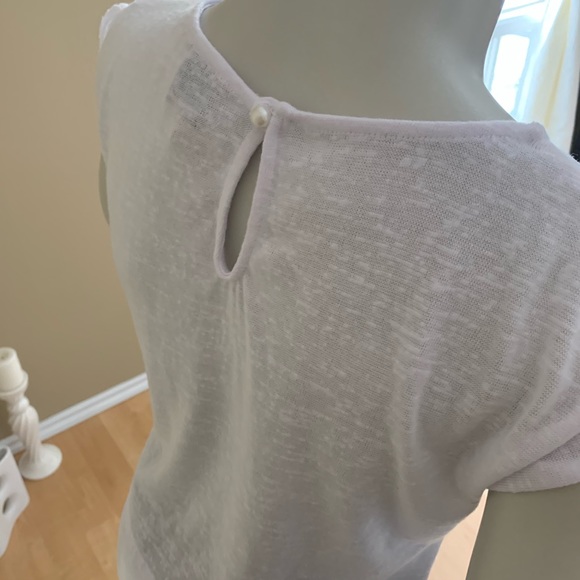 Ecru White Sleeveless Satin Fringe Top Small - Picture 5 of 7